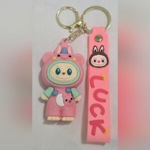 Cute Pink and Green labubu Keychain bag charm